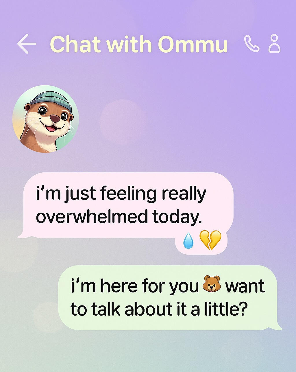 Ommu Chat Ommu AI chatbot interface on mobile device.
